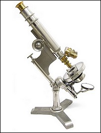 Bausch & Lomb Optical Co., Pat. Oct. 3, 1876, #3340, The Universal model microscope with a nickel plated surface finish, c. 1885