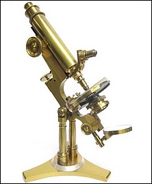 J. Grunow, New York No. 965. Large microscope on a double pillar with swinging substage, c. 1889