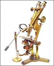 Bausch & Lomb Optical Co. Pat'd Oct. 8, 1876. The Professional model microscope with binocular and petrological tubes