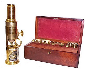 English Drum Microscope c. 1850 with rack and pinion focusing
