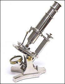  Nickel plated French microscope, c.1860 With lever controlled stage 