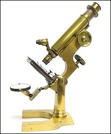 Signed on the back of the base: L. Schrauer, Maker, New York and on one leg of the base: W. M. Keene, B. Sc. M. D. Continental style microscope, c.1890