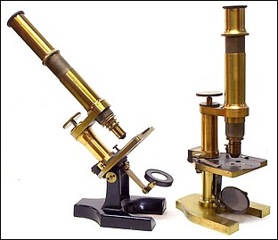 Two microscopes signed J. Grunow, New York. Left No. 676; right No. 780