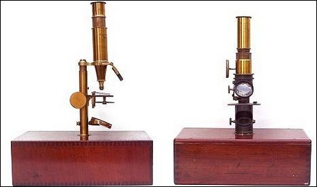 Case mounted microscopes: left: Made for McAllister & Co., Philadelphia; c.1844; right: Charles Chevalier, Ingenieur Optician Brevete, Paris, c.1845