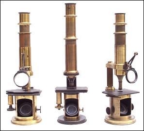 Drum microscopes, from left to right: 1. Nachet Opticien, rue des Grands Augustins, Paris; 2. A. Kruss, Hamburg, No. 260; 3. Nachet Opticien, rue Serpente 16, Paris. 