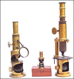 Drum microscopes, from left to right: 1. Lerebours, a Paris; 2. Bertrand furnace microscope; 3. J. & A. Molteni, 44 rue du Chateau d'eau, Paris