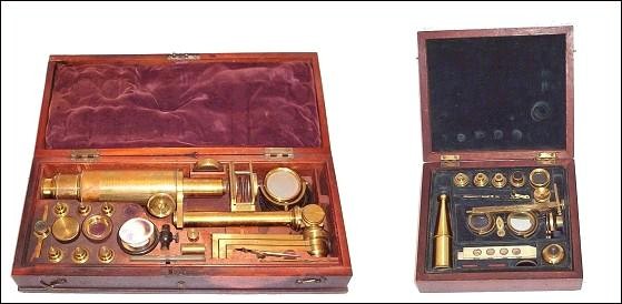 left: Carpenter type improved microscope. right: Porter & Hunt, London. Both c. 1835