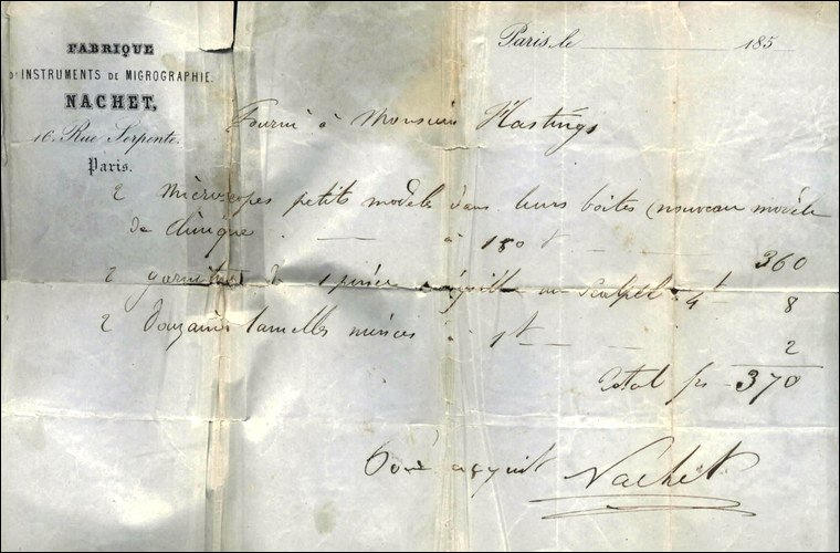 Receipt for the purchase of the Nachet Pocket Microscopemicroscope. c. 1895 