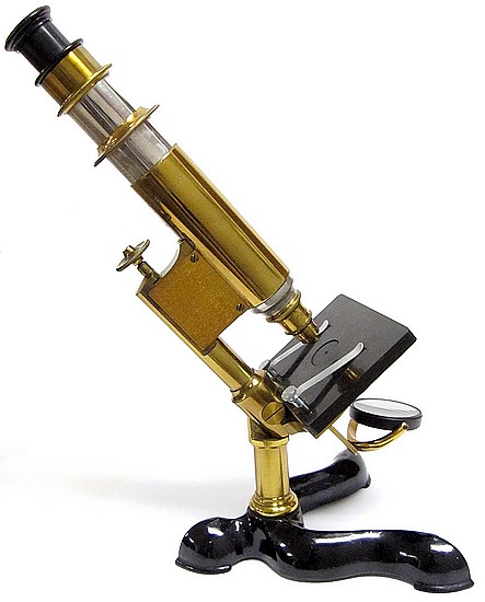 Bausch & Lomb Optical Co., Rochester NY, Pat. Oct. 3, 1876,#279. Made by Ernst Gundlach. The Laboratory model microscope, c. 1877