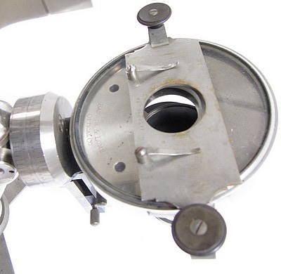 Bausch & Lomb Optical Co., Pat. Oct. 3, 1876, Serial number 3340, The Universal model microscope slide carrier