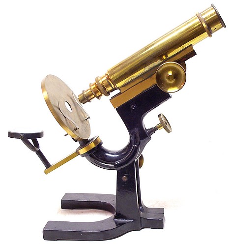 Bausch & Lomb Optical Co., patent Jan. 21, 1879, #4819. Student model microscope with Wale limb, c. 1887