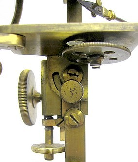 Brunner � Paris, 34 Rue des Bernardins. Gruby Type�Pocket Microscope, c. 1844. Showing the substage and stage titlting mechanism.