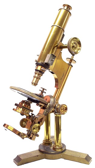 Bausch & Lomb Optical Co. Pat'd Oct. 8, 1876. The Professional model microscope with petrological tube