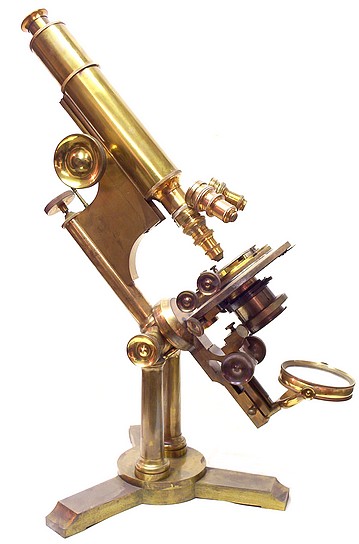 Bausch & Lomb Optical Co. Pat'd Oct. 8, 1876 and Oct. 13, 1885. The Professional model microscope