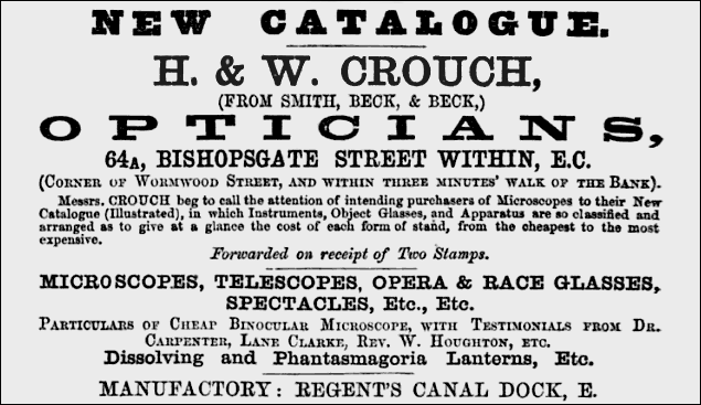 An 1864 H. & W. Crouch advertisement