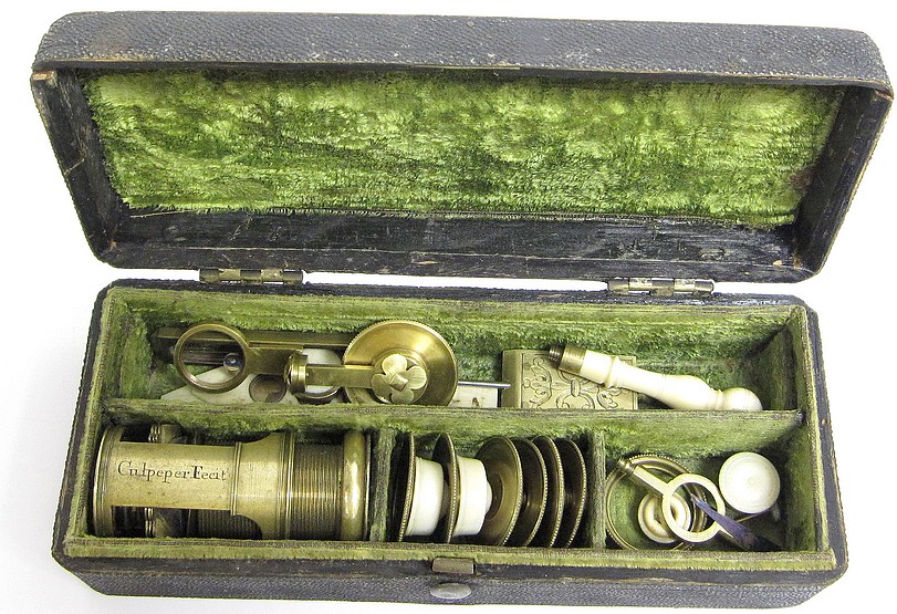 microscope stored in its fish-skin covered box