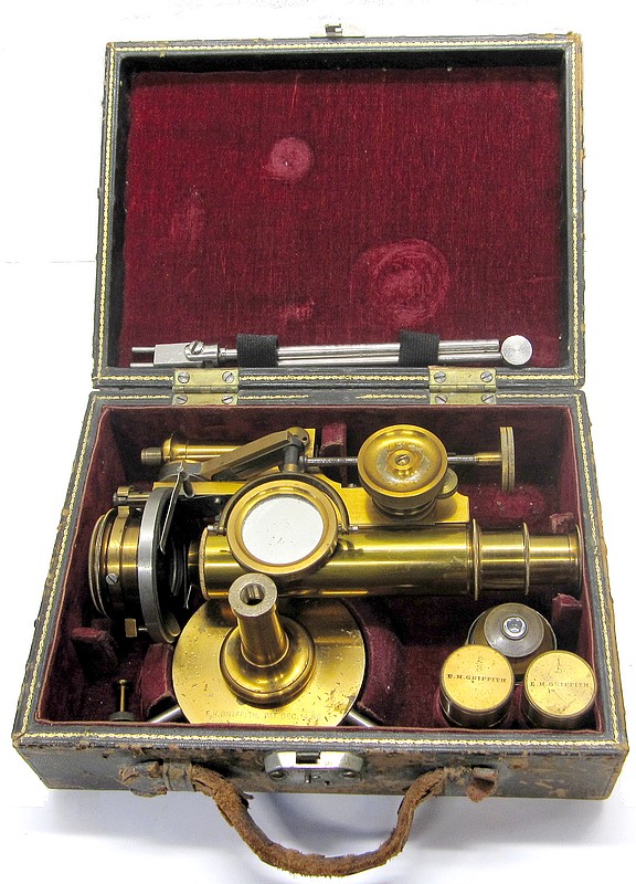 The Improved Griffith Club Microscope stored in the case