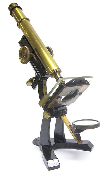 J. & W. Grunow, New York, #558. Monocular microscope with novel focusing adjustments, c. 1872