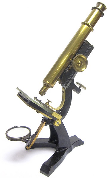 J. & W. Grunow, New York, #558. Monocular microscope with novel focusing adjustments, c. 1872
