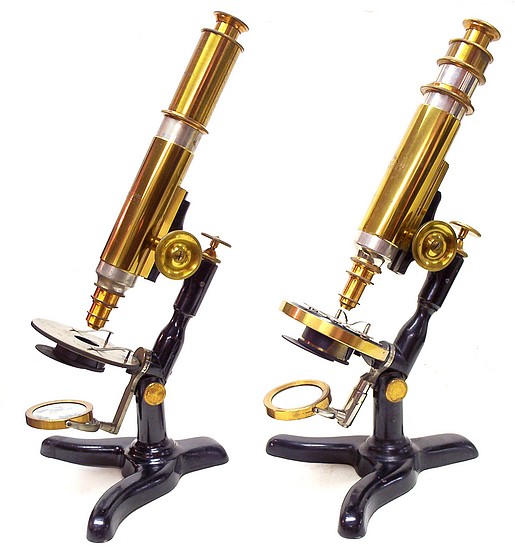 Two versions of the Gundlach-Yawman & Erbe Nonpareil model microscope, c. 1884