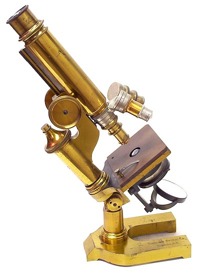  Gundlach Optical Co., Rochester, N.Y. Continental style microscope, c. 1895