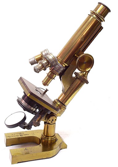  Gundlach Optical Co., Rochester, N.Y. Continental style microscope, c. 1895