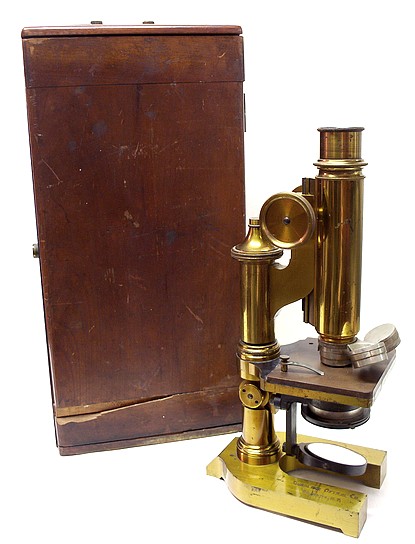  Gundlach Optical Co., Rochester, N.Y. Continental style microscope, c. 1895