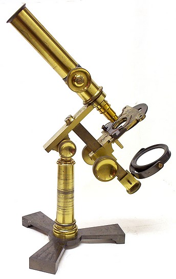 Horne Thornthwaite  & Wood 123 Newgate St. London. Stage-focusing monocular microscope, c.1848