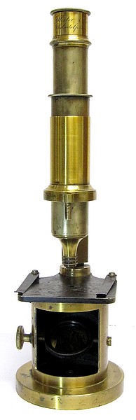 Imported French Drum Microscope  (Nachet type). Signed on the tube McAllister & Brother, Philadelphia, c. 1854