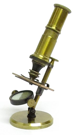 Miniature French Pocket Microscope in a Coffin-shaped Case, c. 1870