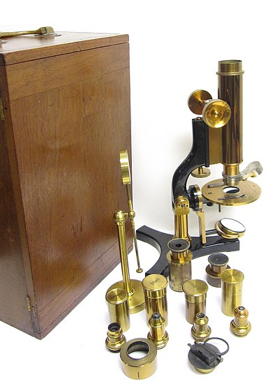 James W. Queen & Co., Phila., # 736. The Acme No. 4 Model Microscope. Accessories