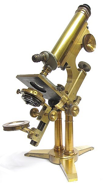 L. Schrauer, Maker, 42 Nassau St., New York. Large microscope on a double pillar with swinging substage, c. 1880