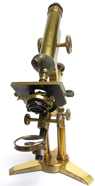 L. Schrauer, Maker, 42 Nassau St., New York. Large microscope on a double pillar with swinging substage, c. 1880
