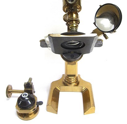 L. Schrauer, Maker, New York. Large continental style microscope, c. 1880