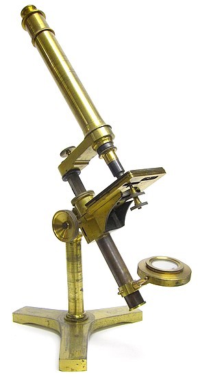 Monocular microscope made by Charles A. Spencer. Pritchard type, c. 1860