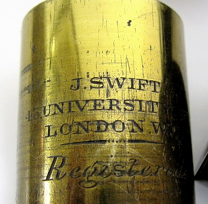 J. Swift, 43 University St., London W.C., Registered. Portable microscope lamp, c. 1874