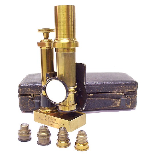 C. Verick, rue de la Parcheminerie, 2, Paris, No. 3036. Verick-Malassez Travelling or Pocket Microscope, c. 1880 (Microscope portatif de voyage)