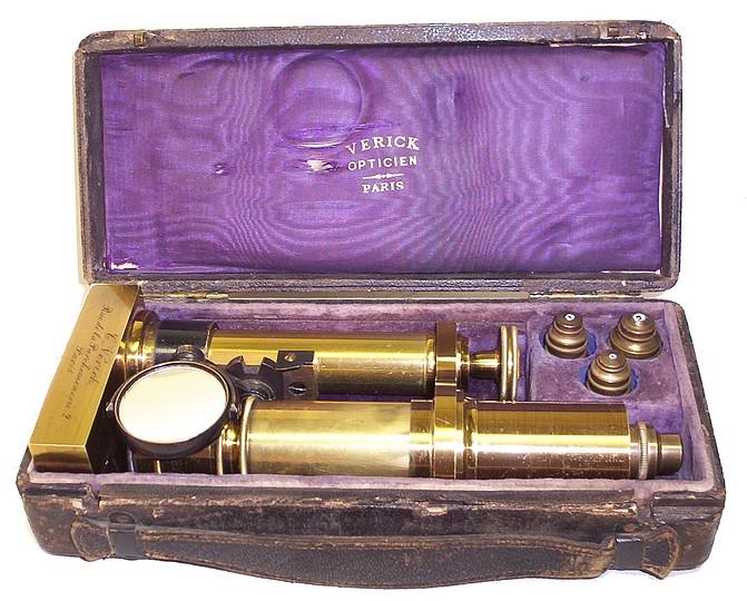 C. Verick, rue de la Parcheminerie, 2, Paris, No. 3036. Verick-Malassez Travelling or Pocket Microscope, c. 1880 (Microscope portatif de voyage)