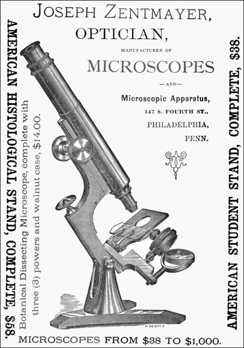 An 1882 advertisement for Zentmayer microscopes