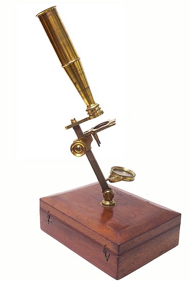 Case mounted inclining Microscope, c. 1840