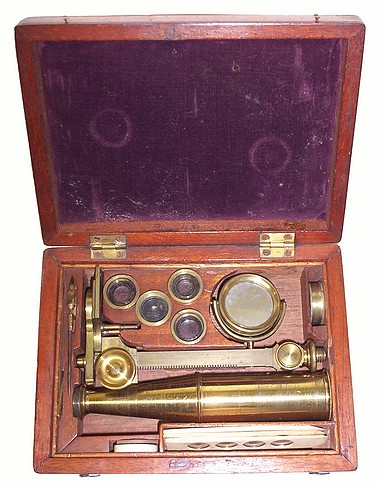 Case mounted inclining Microscope, c. 1840