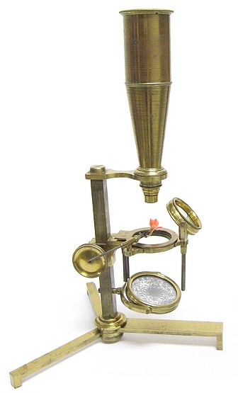 Compound and Simple Microscope on a Folding Tripod Base. English, unsigned. c.1815