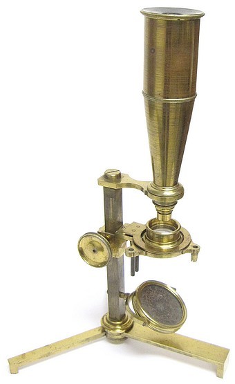 Compound and Simple Microscope on a Folding Tripod Base. English, unsigned. c.1815