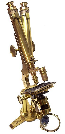 H. W. Crouch 64a Bishopsgate Street, London.  Serial no. 306. Early Wenham binocular microscope c 1865