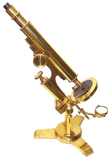Unsigned Monocular Microscope on a Double Pillar. Likely American-made c. 1880