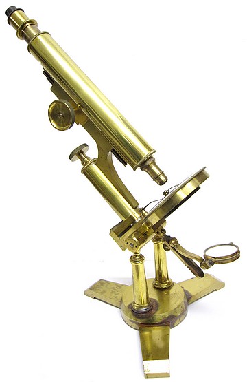 Unsigned Large Monocular Microscope on a Double Pillar. Likely American-made c. 1880