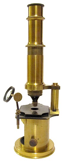 French Drum Microscope with stage fine focus, c. 1850