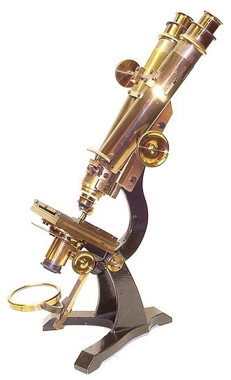 J. & W. Grunow, New York #499. Binocular microscope with Varley Stage, c. 1870