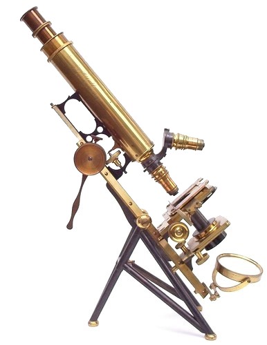 W. Ladd Beak St. Regent St. W., c. 1865. Monocular microscope with chain drive focusing. Ladd's Student's Microscope