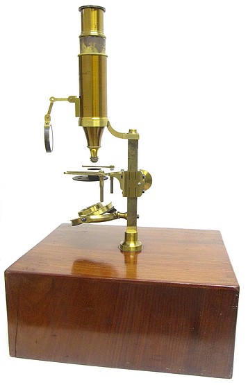 Made for McAllister & Co., Philadelphia. Imported larger case-mounted French microscope, c.1844. Attributed to the Parisian optician Buron